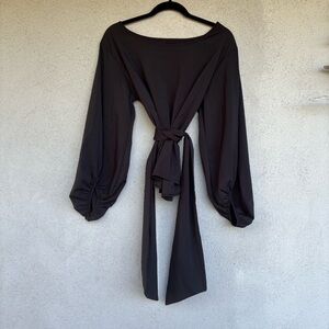 Elegant Black Tie-Back Wrap Blouse